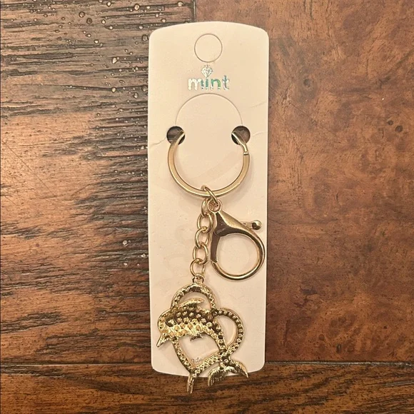 Gold Dolphin Rhinestone Bag Charm & Keychain | Trendy Y2K Accessory NEW - Picture 4 of 4